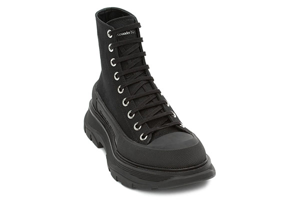 Black canvas lace-up boots from Alexander McQueen